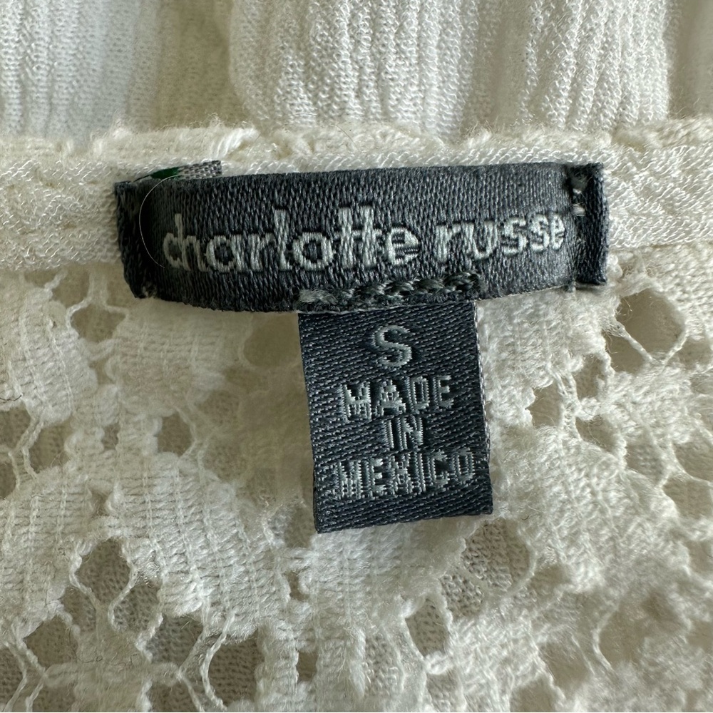 Charlotte Russe Peasant Blouse Top Shirt White Small Button Up Flowy Bell Sleeve - Picture 5 of 6